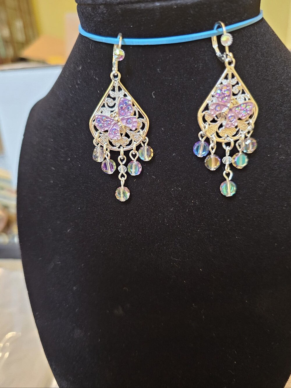 Kirks Folly Fantasia Purple Butterfly Chandelier Earrings Silvertone NIB Pretty